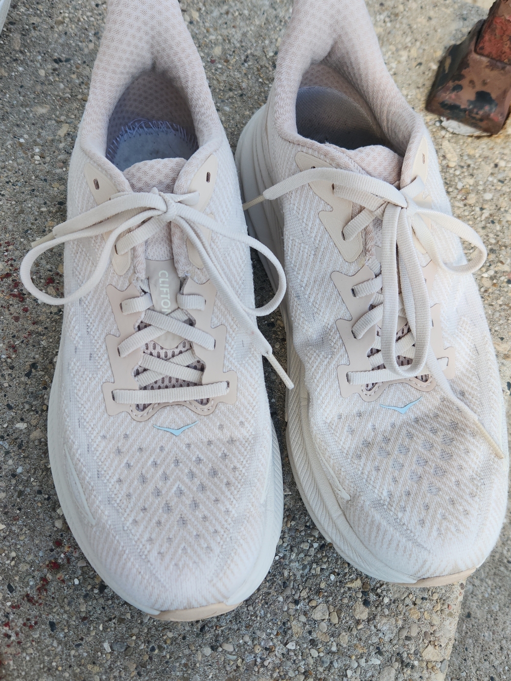 Hoka Clifton 9 Women's Running Shoes in Light Beige